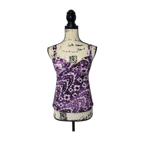 Bisou Bisou Purple Floral Tankini Top SZ S Adjustable Straps - Picture 1 of 5